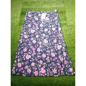 Chic Navy Blue Floral Skirt - Brand New - Women's XL